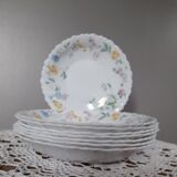 8 hollow plates flower pattern, festoon, model Hortense de Arcopal, vintage 1990