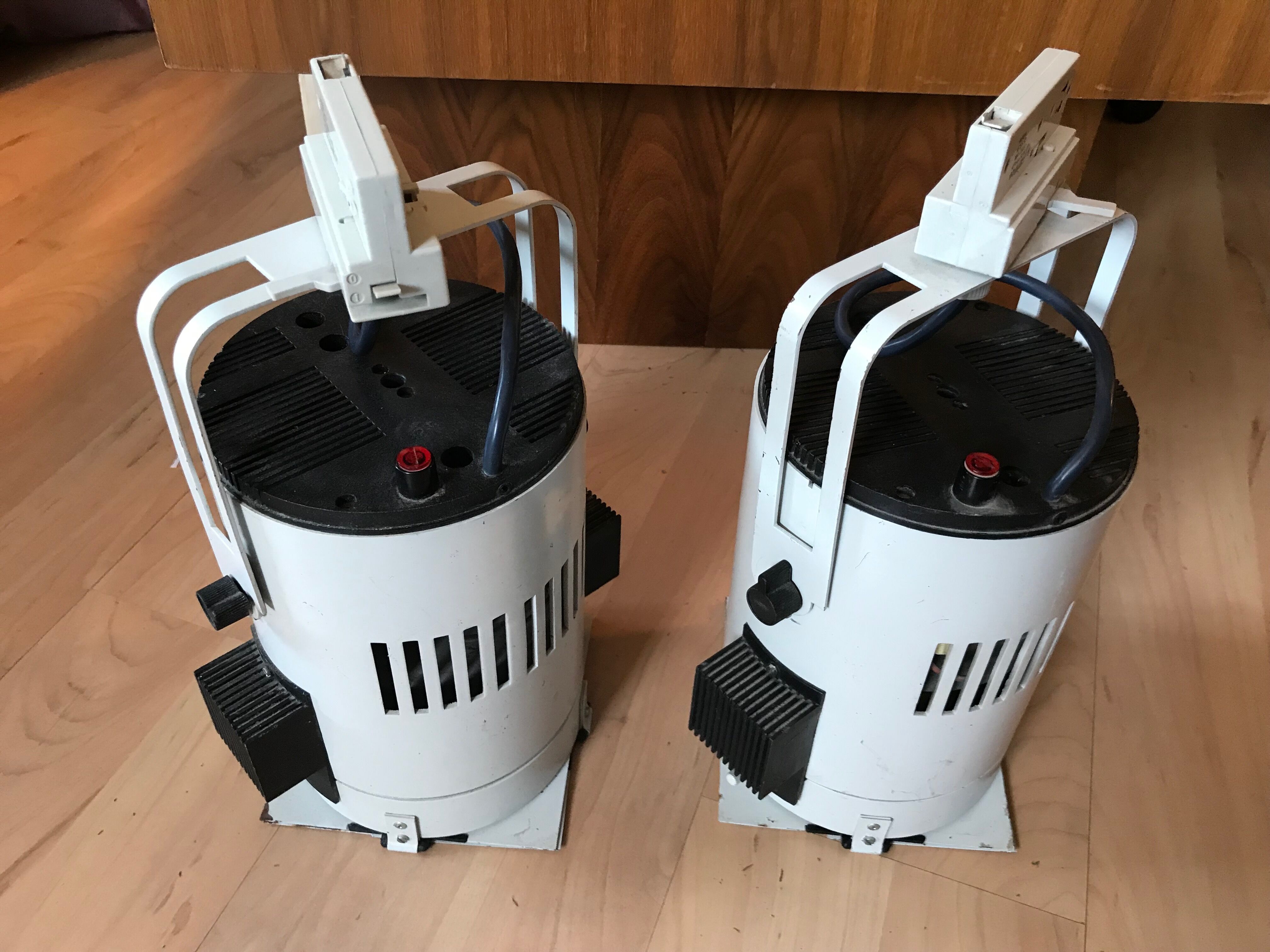Set of two old white projectors theater lights