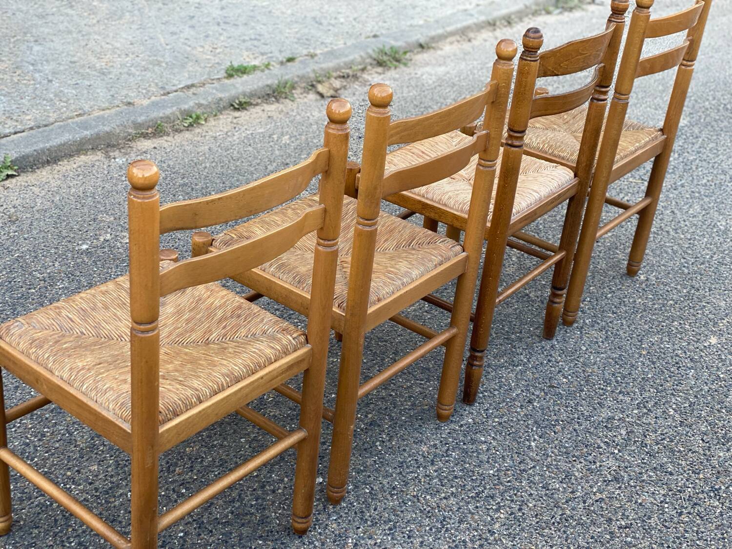 4 chaises bois massif et paille