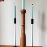 Trio of Vintage Teak and Steel Candlesticks
