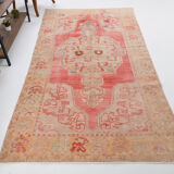 5x9 pale red & tan beige vintage rug 146x279cm