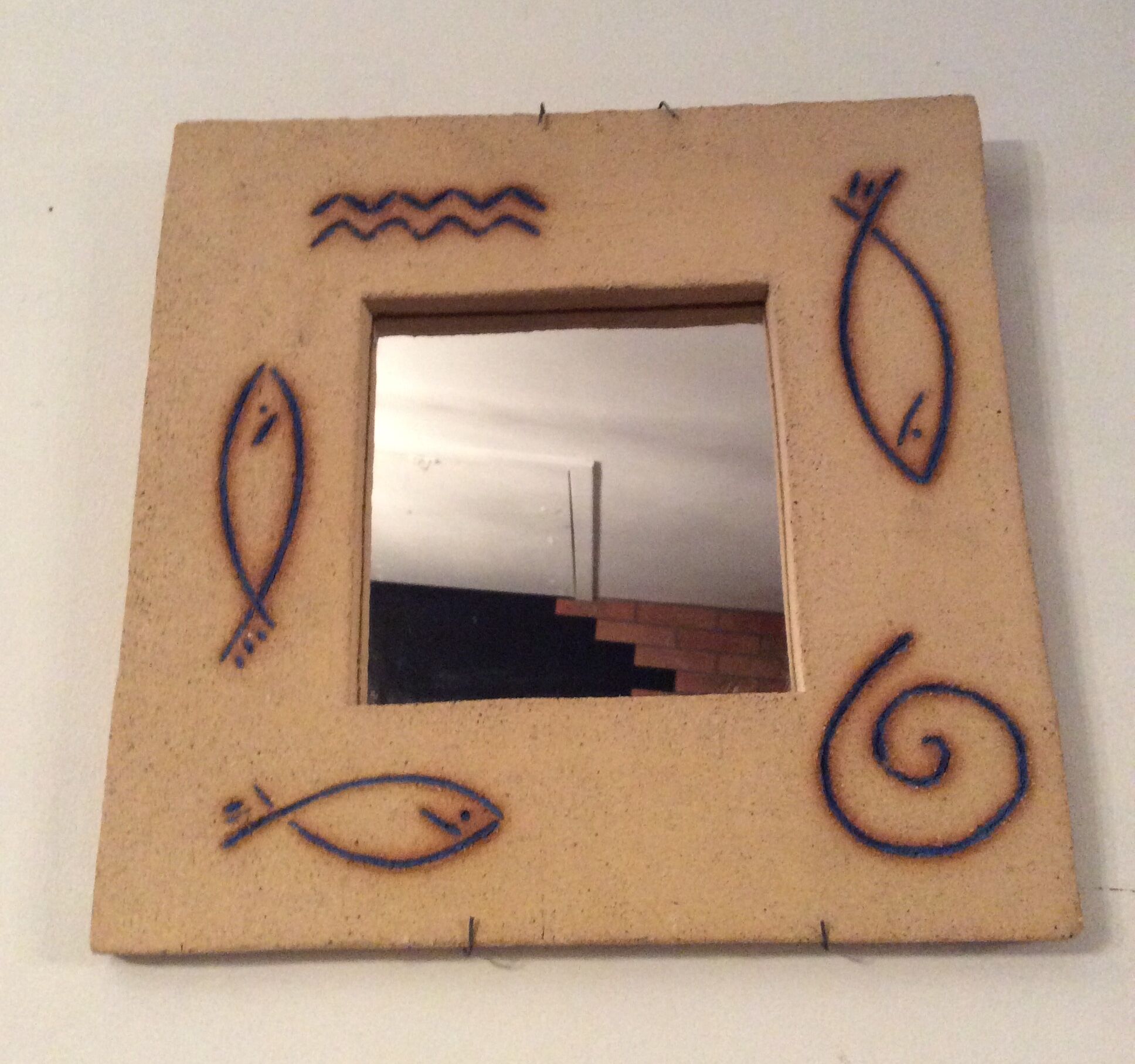 Vintage mirror of the 70s and 80s in concrete signed