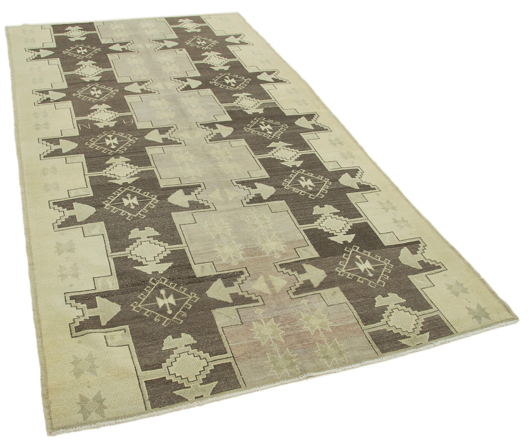1960s handmade antique oriental beige rug 147 cm x 275 cm