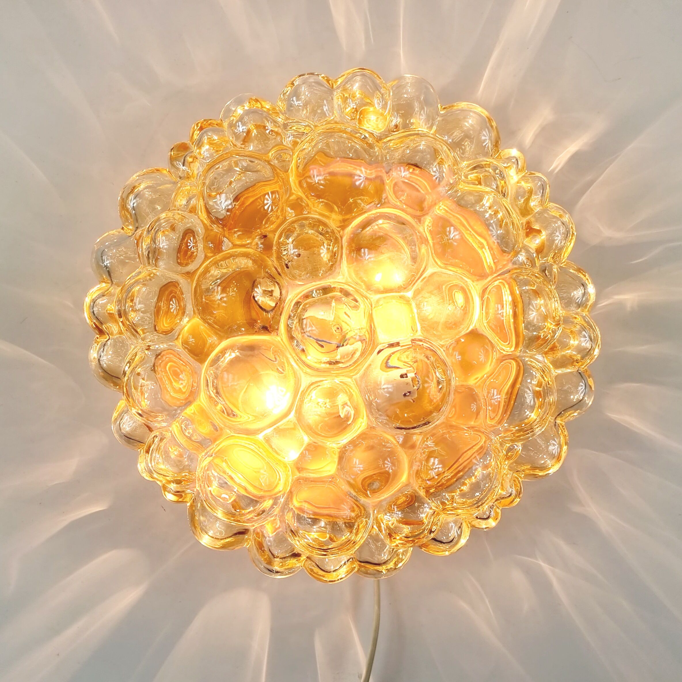 Amber bubble glass flush mount by helena tynell for limburg, germany, 1970s