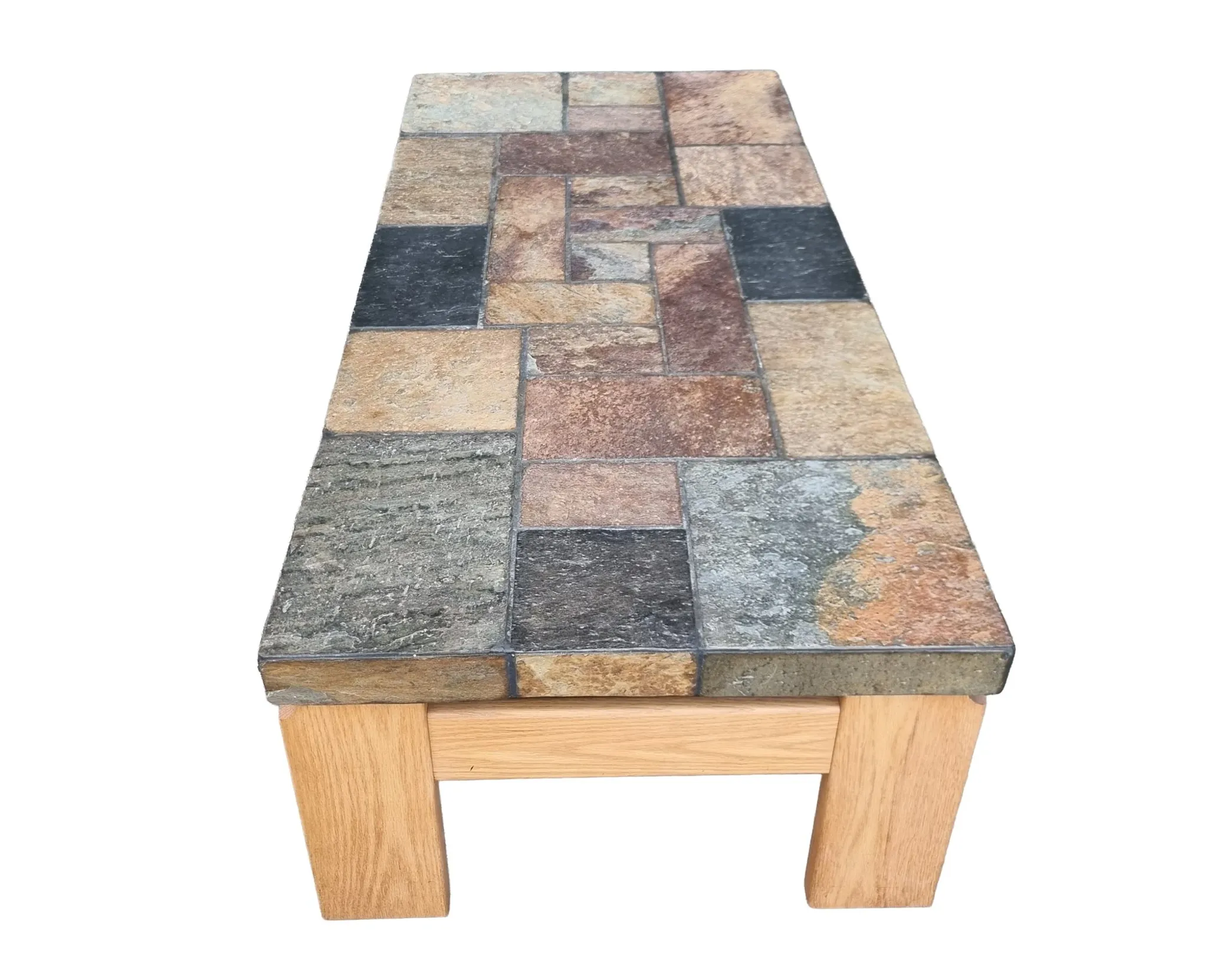 Van Bennekom slate & oak coffee table, Netherlands, 1970s – Kingma style