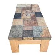 Van Bennekom slate & oak coffee table, Netherlands, 1970s – Kingma style