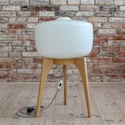 Floor Lamp, White Glass Lampshade, Wooden Base, Space Age, Midcentury