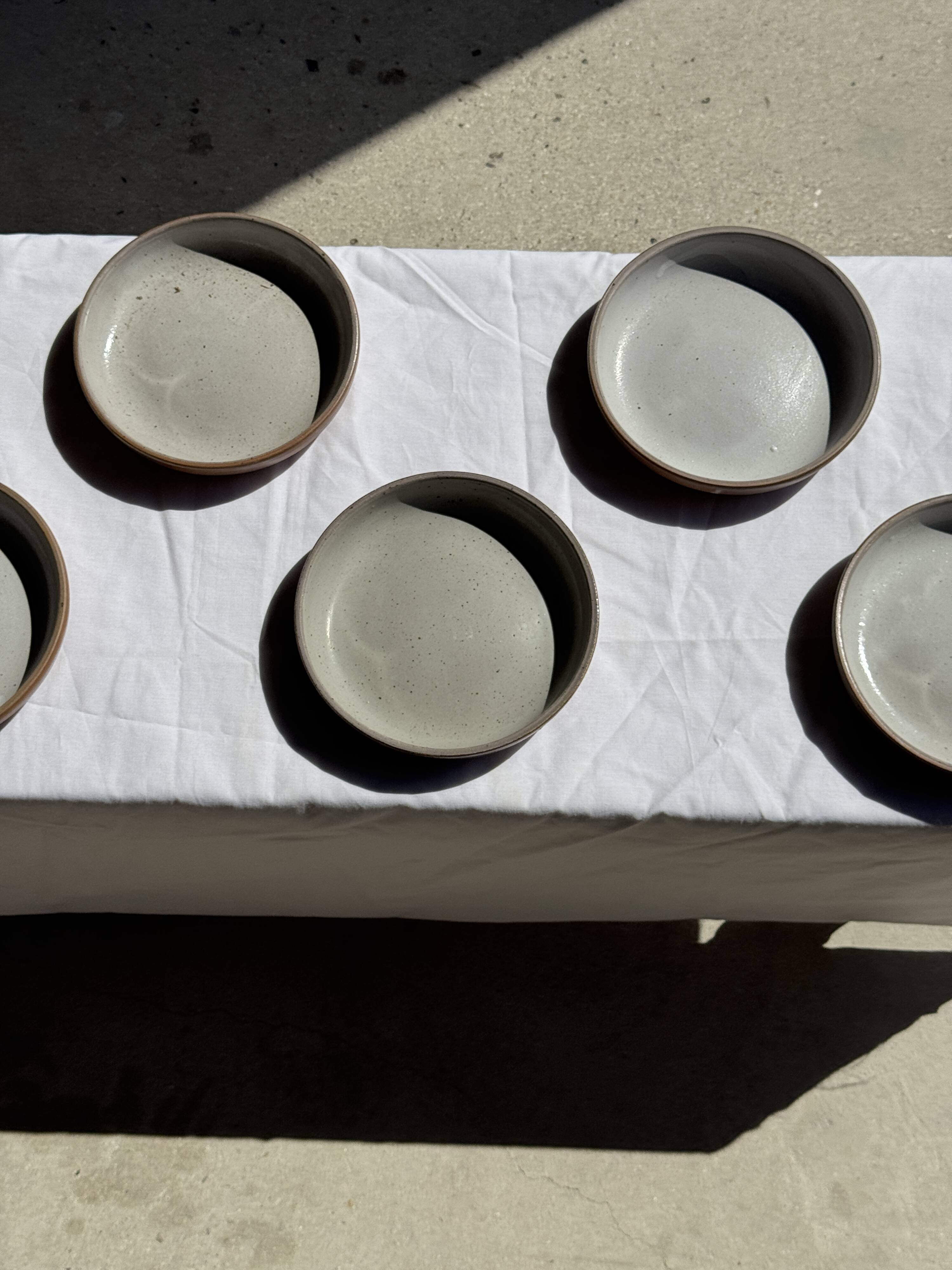 Set of 6 handmade ceramic deep plates in glazed beige D19.5 H4