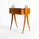 1950s ash wood sewing box, with a hinged top, multiple compartments
