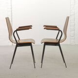 2 Carlo Ratti Style Minimalistic Plywood Side Chairs for Legni Curvati 50s