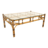 Table basse scandinave en verre et en rotin, Suède, 1970