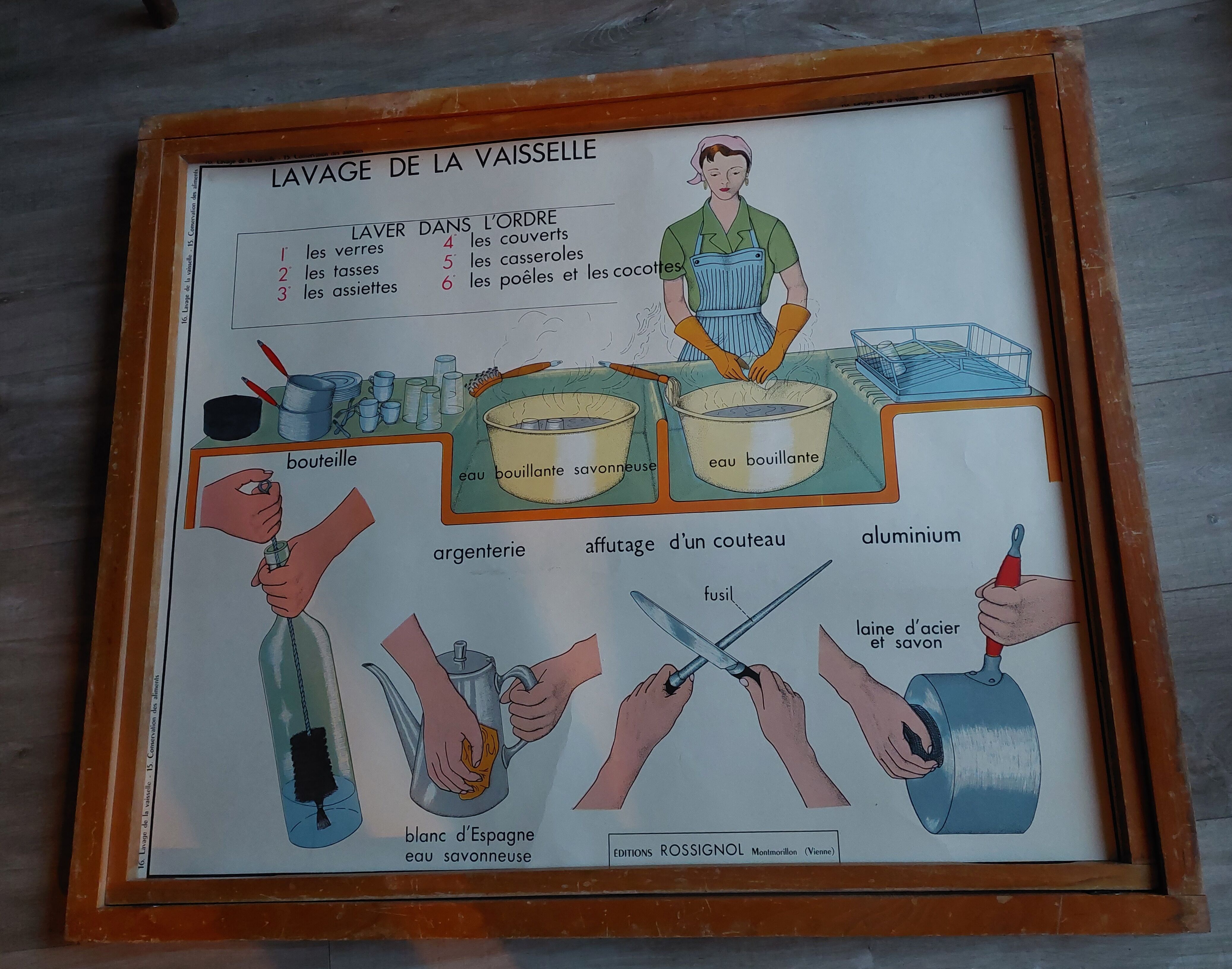 Affiche Rossignol "le lavage de la vaisselle conservation des aliments"