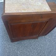 Art Deco bedside table in flamed walnut, marble top – 1930s