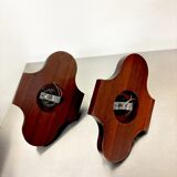 Pair of geometric Art Deco wall lights, carved wood, France, 1960s