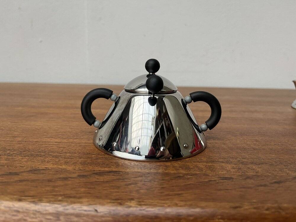 Postmodern Italian plateau for sugar and milk by Michael Graves for Alessi, 1980s, set of 3.