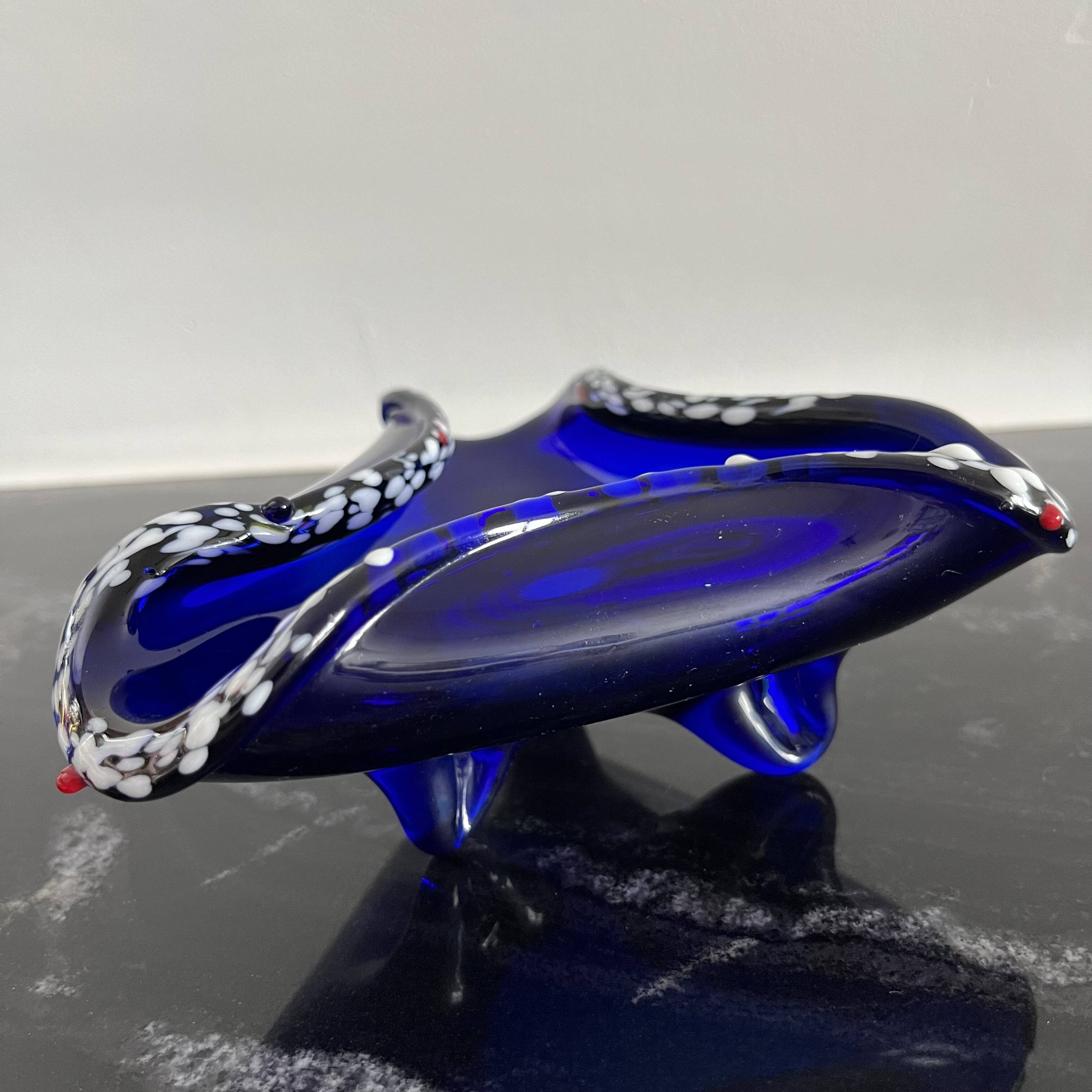 Cendrier italien en verre de Murano bleu des années 70