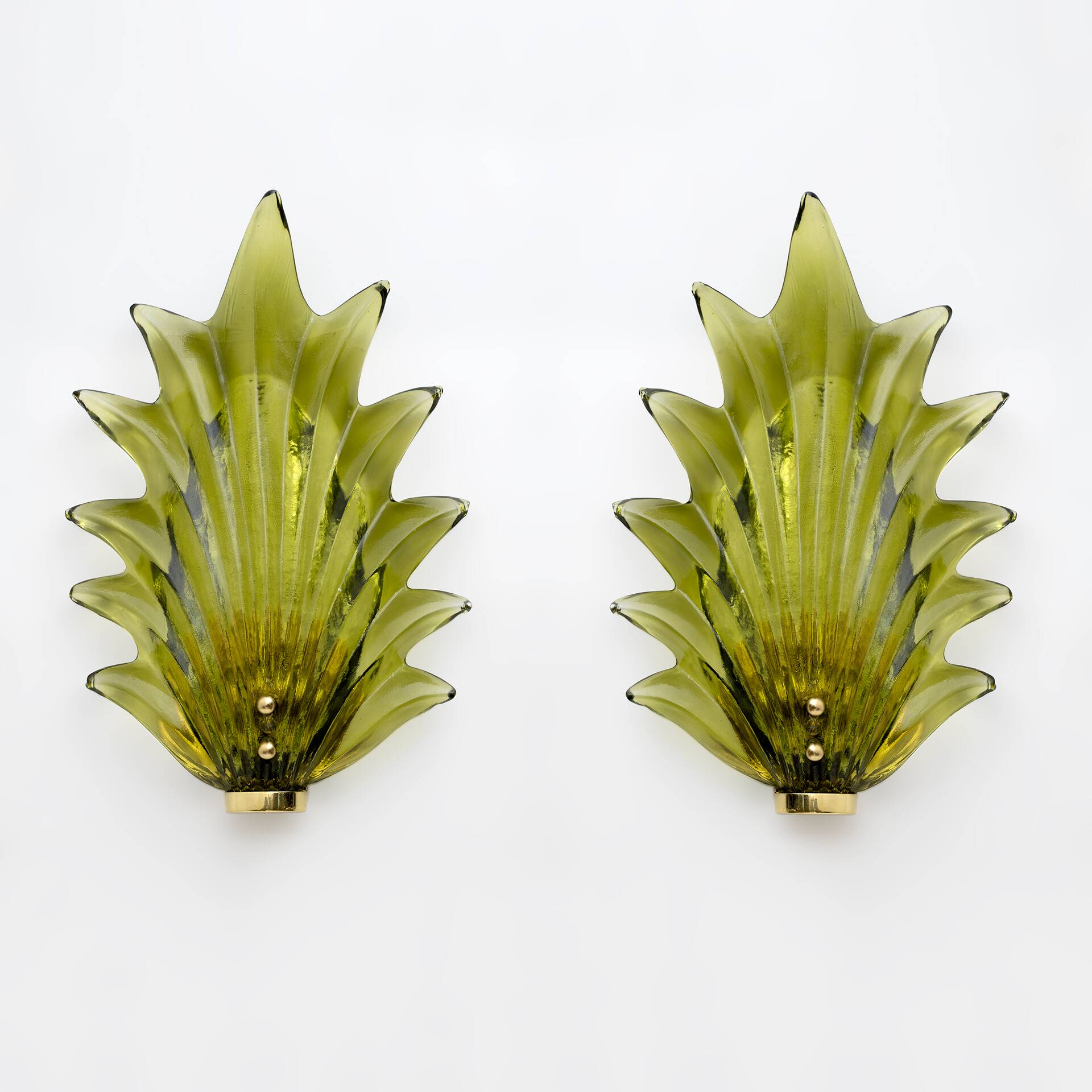 Paire d'appliques murales Barovier & Toso style moderne italien en verre de Murano à motif de feuilles