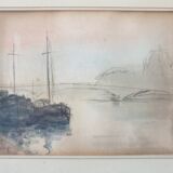 André Duculty (1912-1990) Charcoal and watercolor on paper "Evening mist on the Seine" Signed below