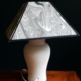 Vintage granite foot lamp and pyramid lampshade in marbled paper