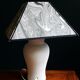 Vintage granite foot lamp and pyramid lampshade in marbled paper