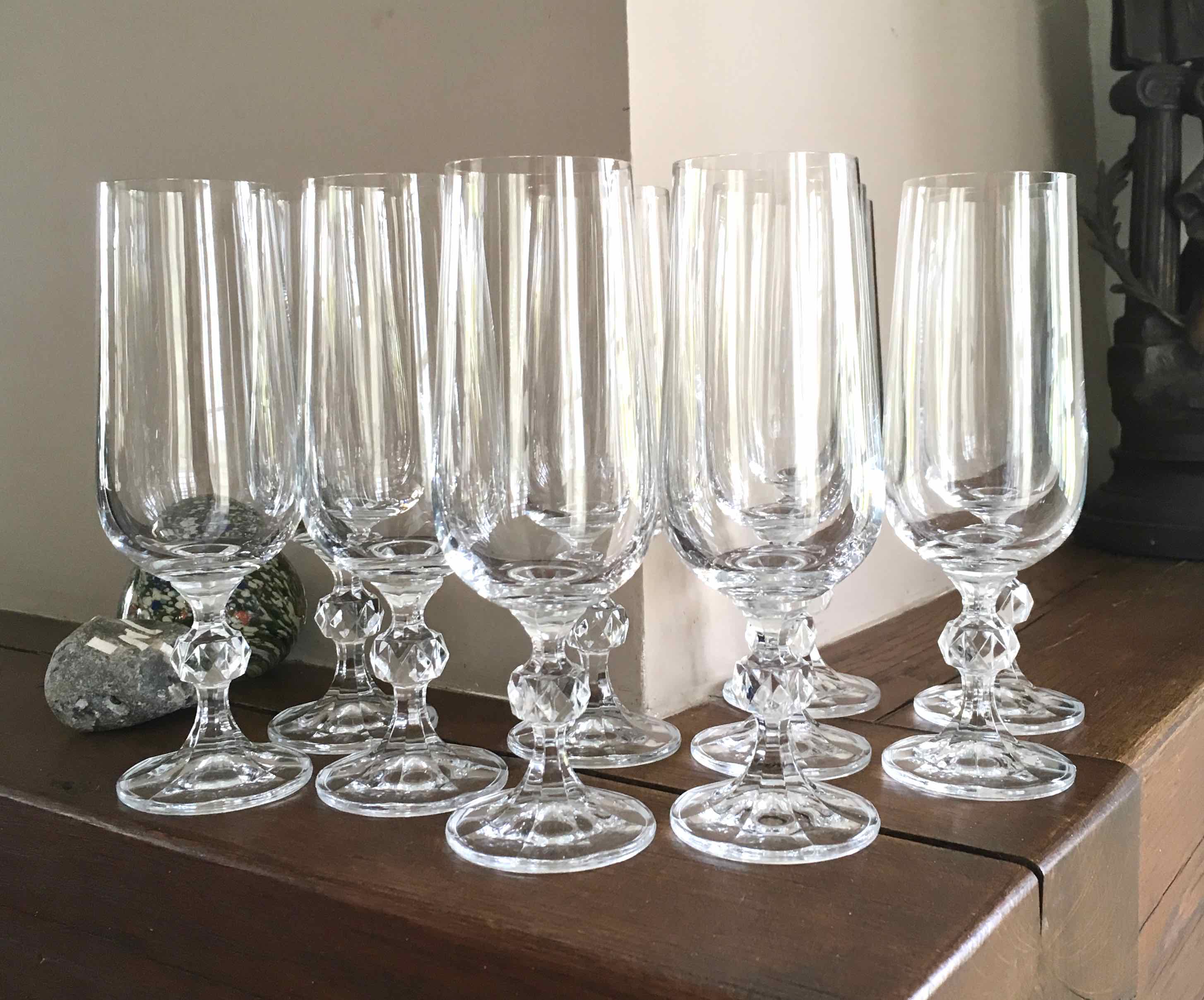 10 crystal champagne flutes
