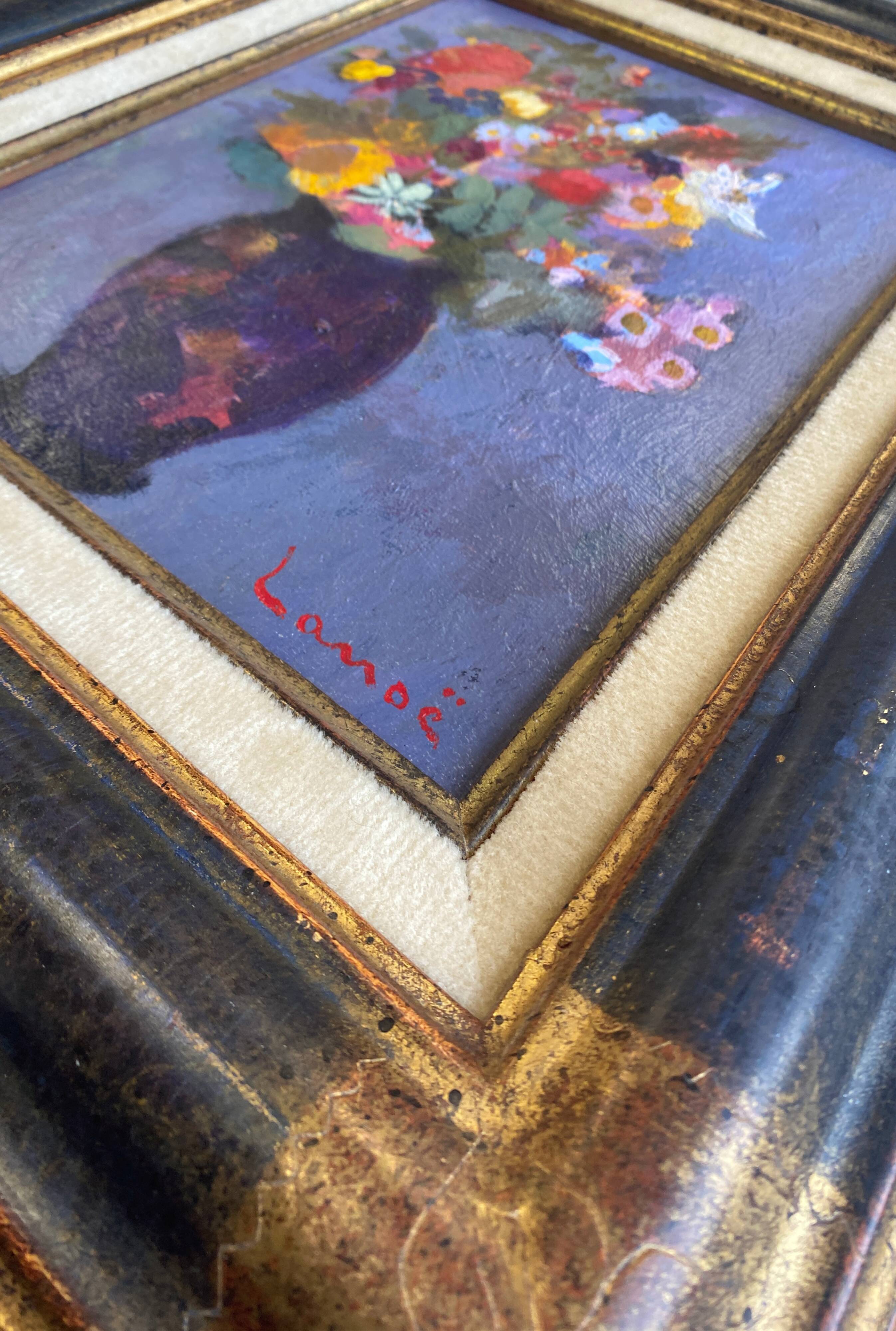 Painting "Bouquet of flowers" by Alphonse LANOE (1926-2009) HSP + frame