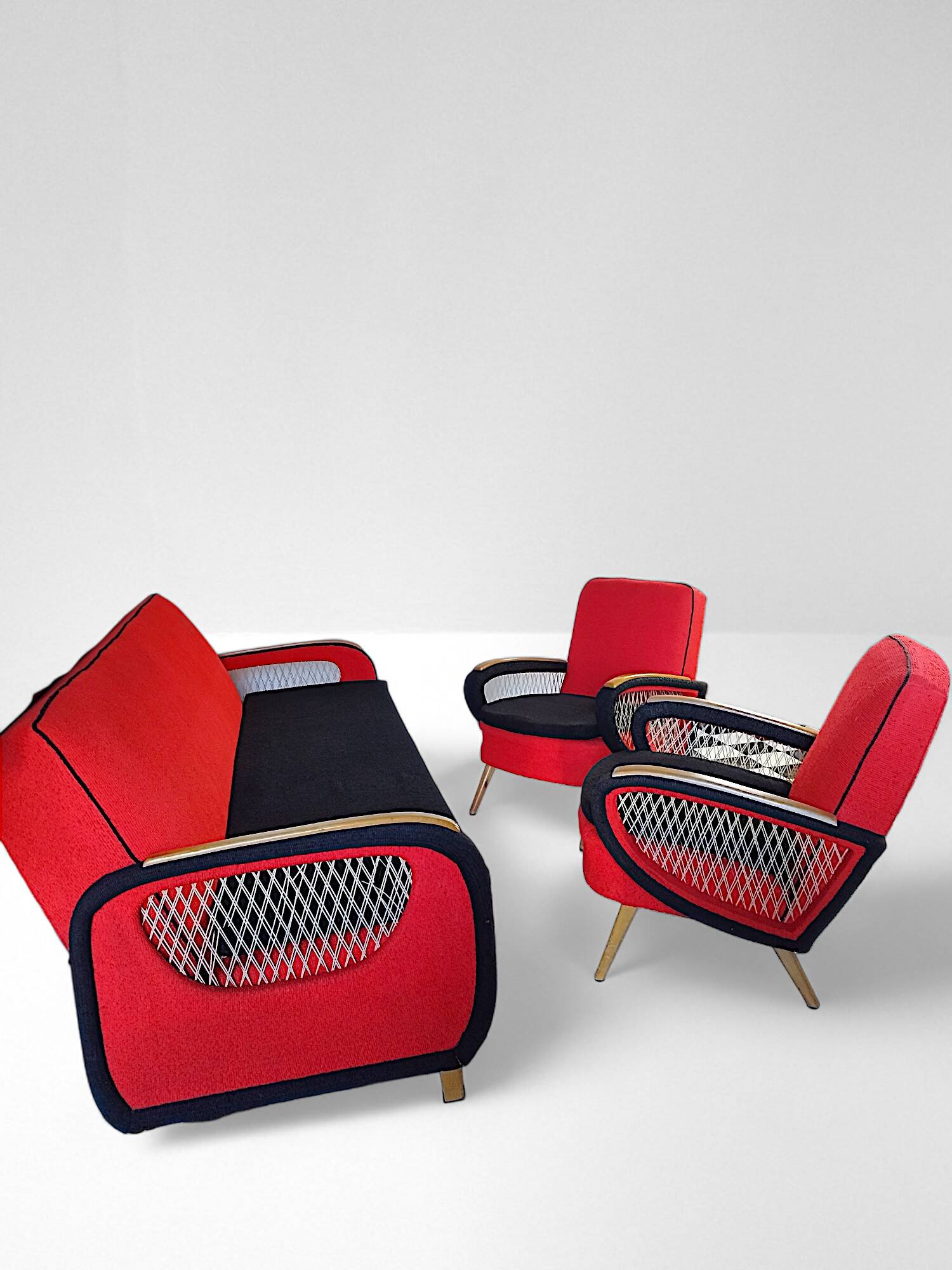 Ensemble de salon Vintage Rockabilly, canapé convertible et fauteuils.