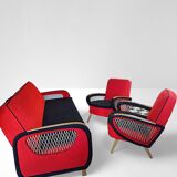 Vintage Rockabilly living room set, sofa bed and armchairs.