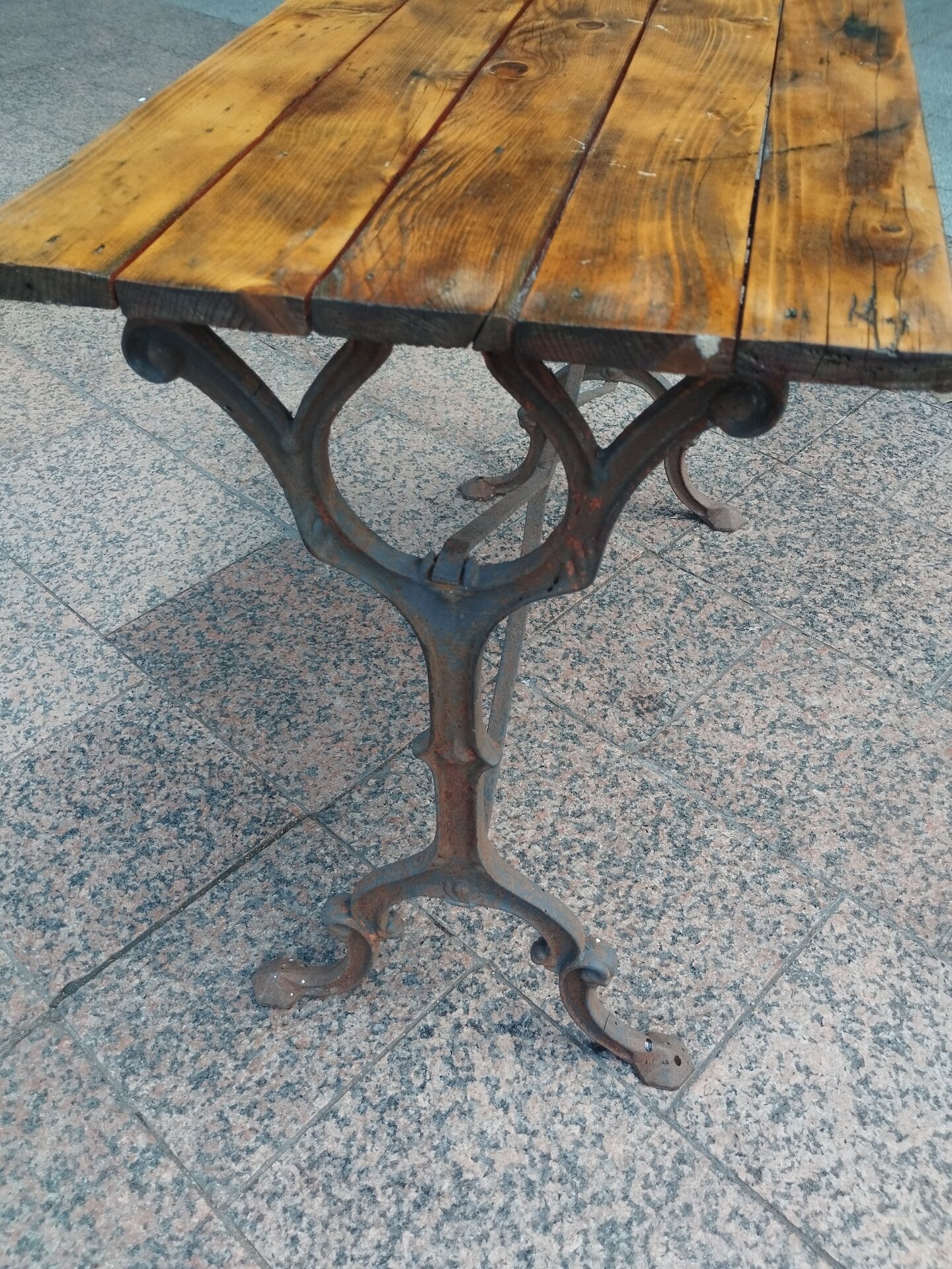 Old bistro table with a wooden top
