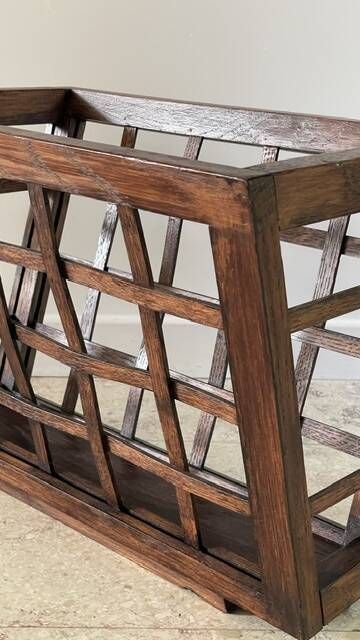 Vintage woven oak magazine rack