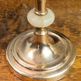Pair of brass and stone candlesticks