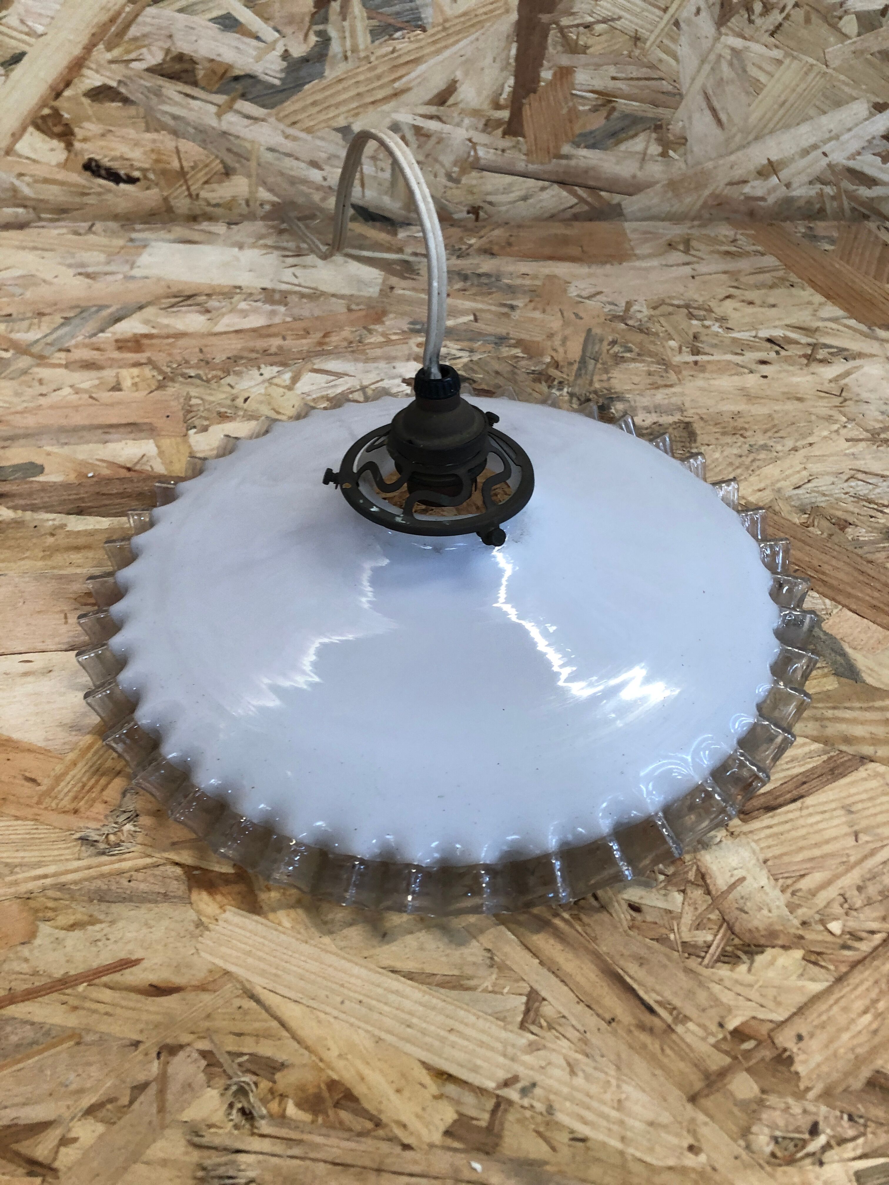 Old suspension glass multilayer corolla neck + brass socket 50 ́s vintage