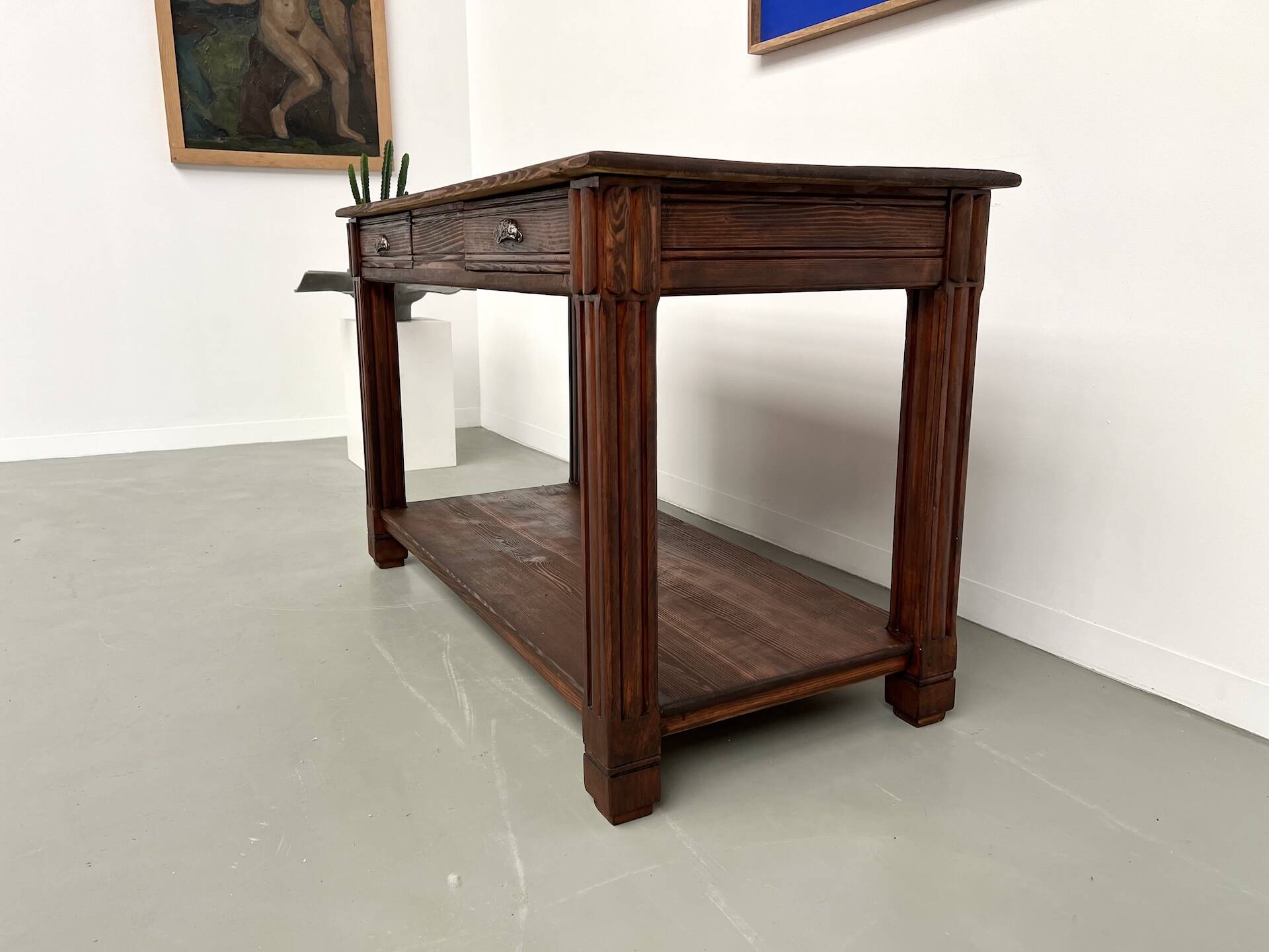Small pine drapery table from the 1950s