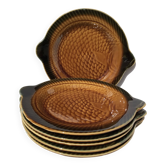 6 Assiettes plates barbotine Sarreguemines poissons caramel kaki