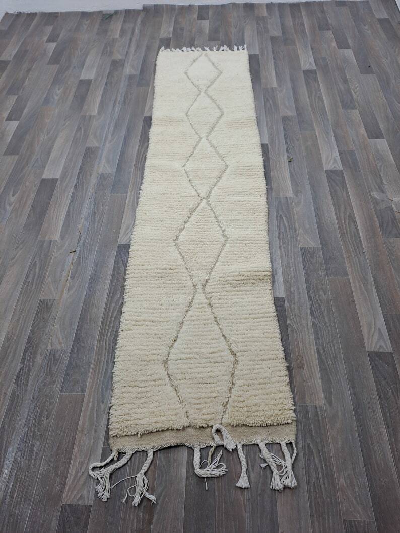 Traditional handmade natural wool rug size 75/300 cm