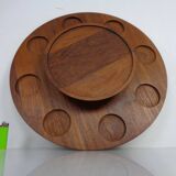 Rotating Teak Tray with Ceramic Bowls, Denmark, 1960s, Set of 10