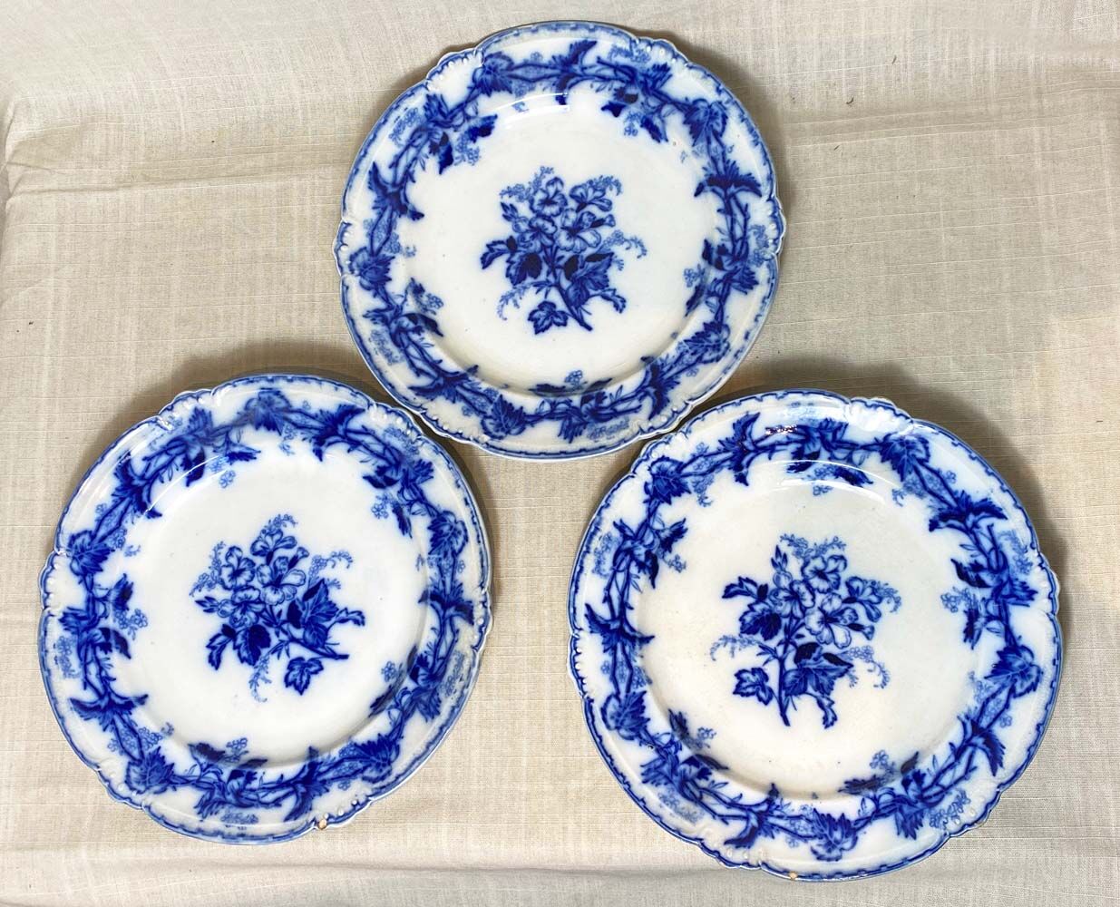 3 flat plates, English ceramic. Brown westhead moore & co