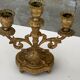 Old chiseled brass chandelier, 3 candlesticks, baroque floral pattern