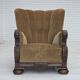 1960s, Danish relax chair, original green furniture velour, oak wood.