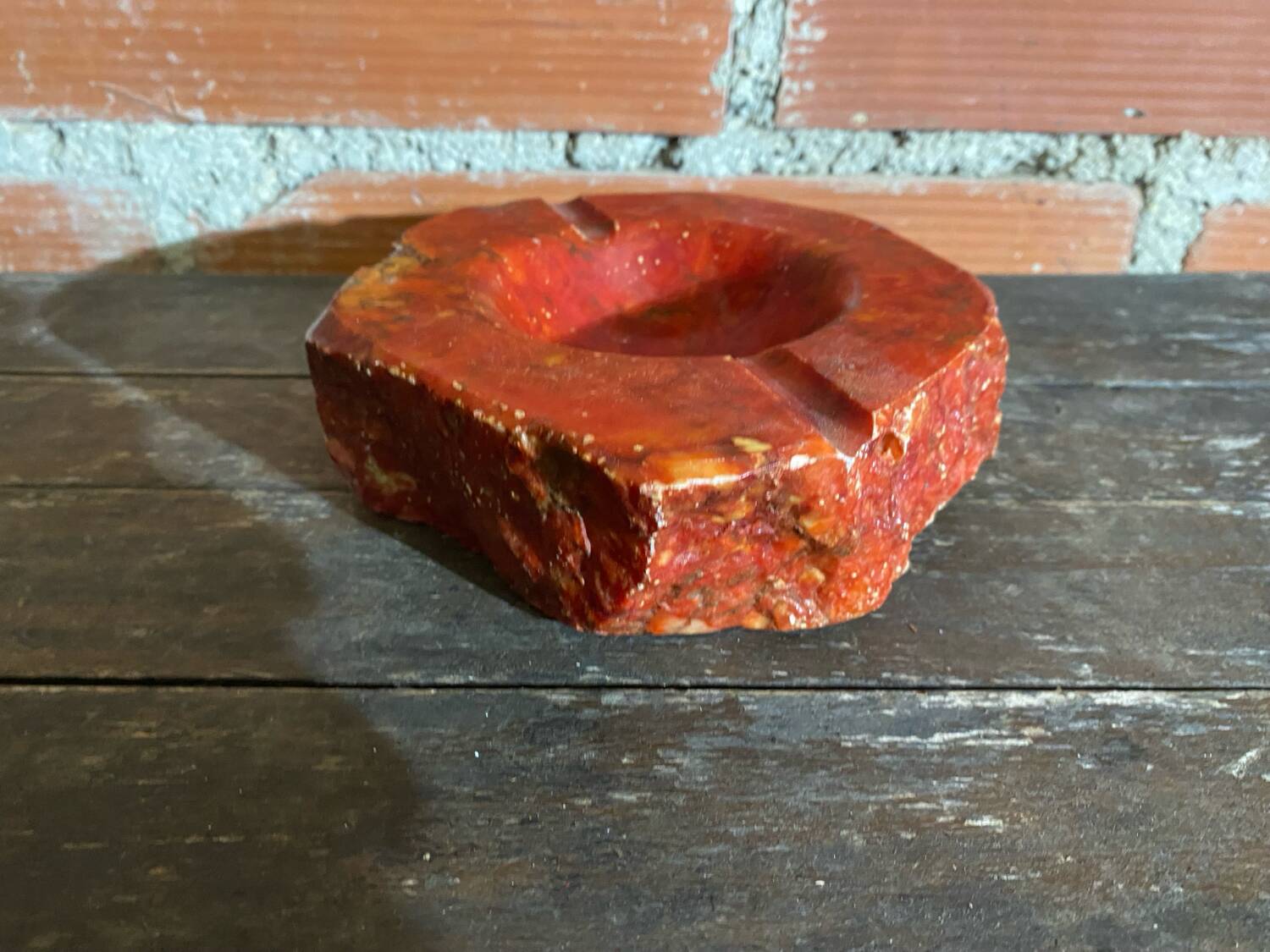 Vintage 70s ROMANO BIANCHI Red Alabaster Ashtray Made in Italy
