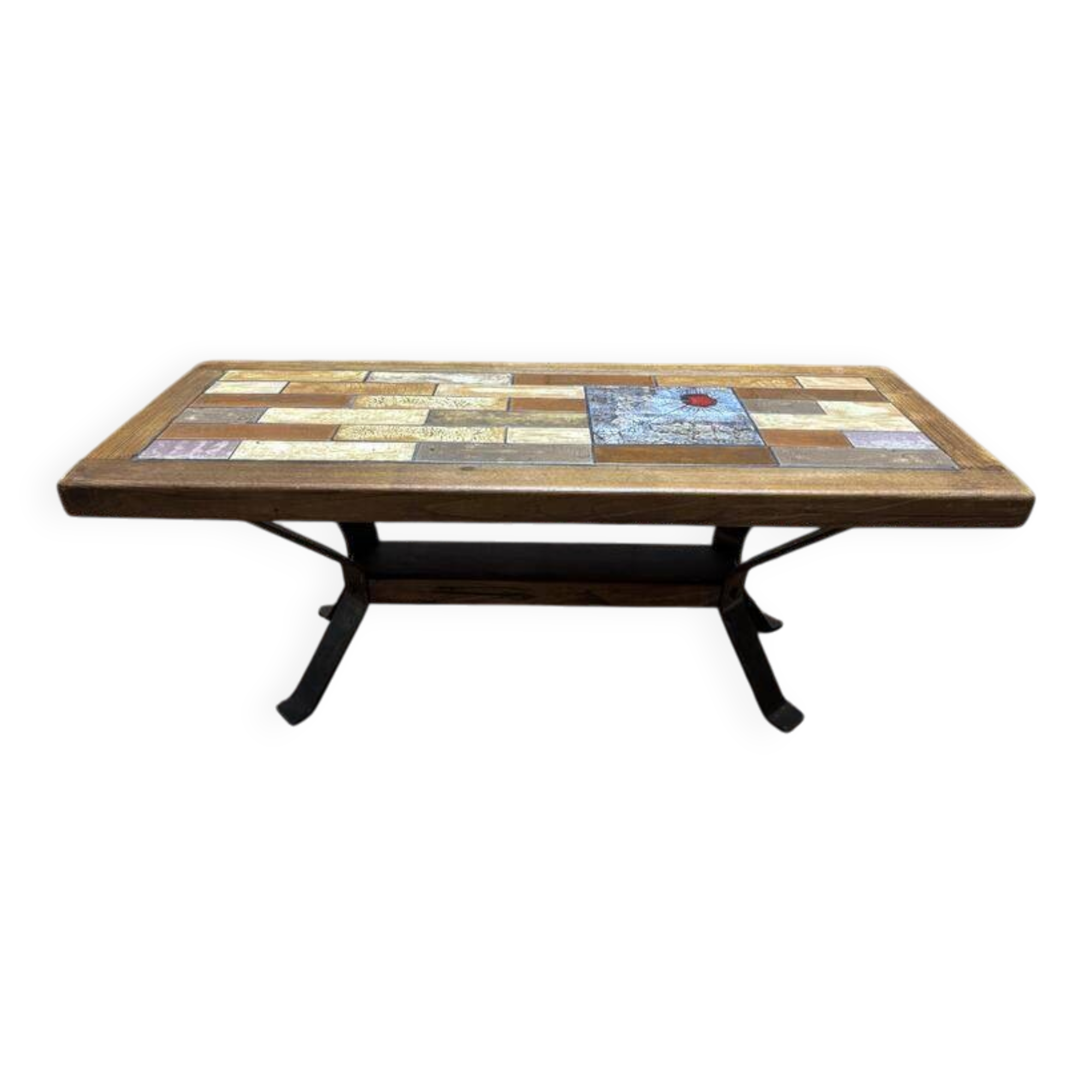 Table basse bois et céramique années 70