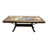 Table basse bois et céramique années 70