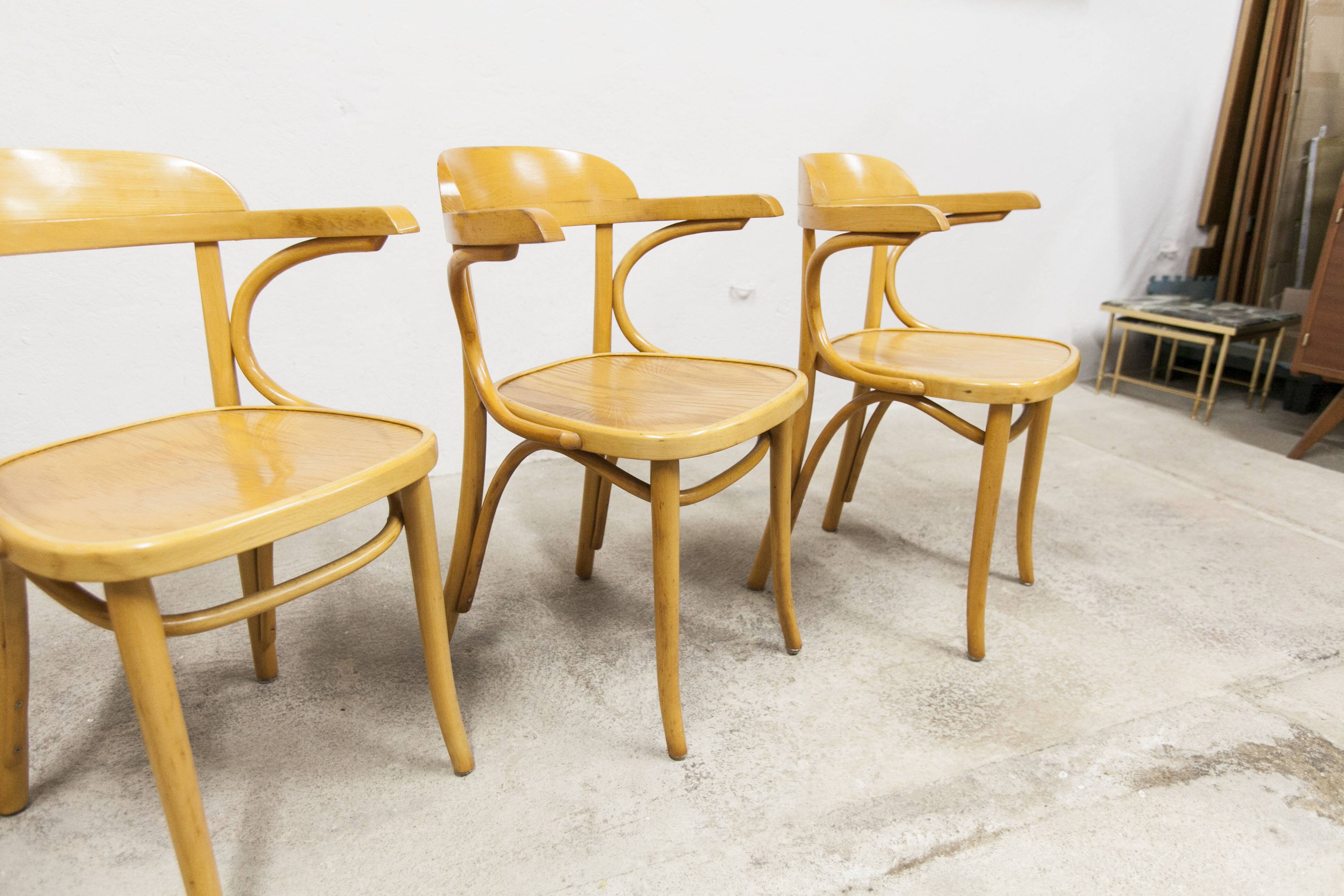 Set of 4 bistro armchairs with armrests from the 1960s.