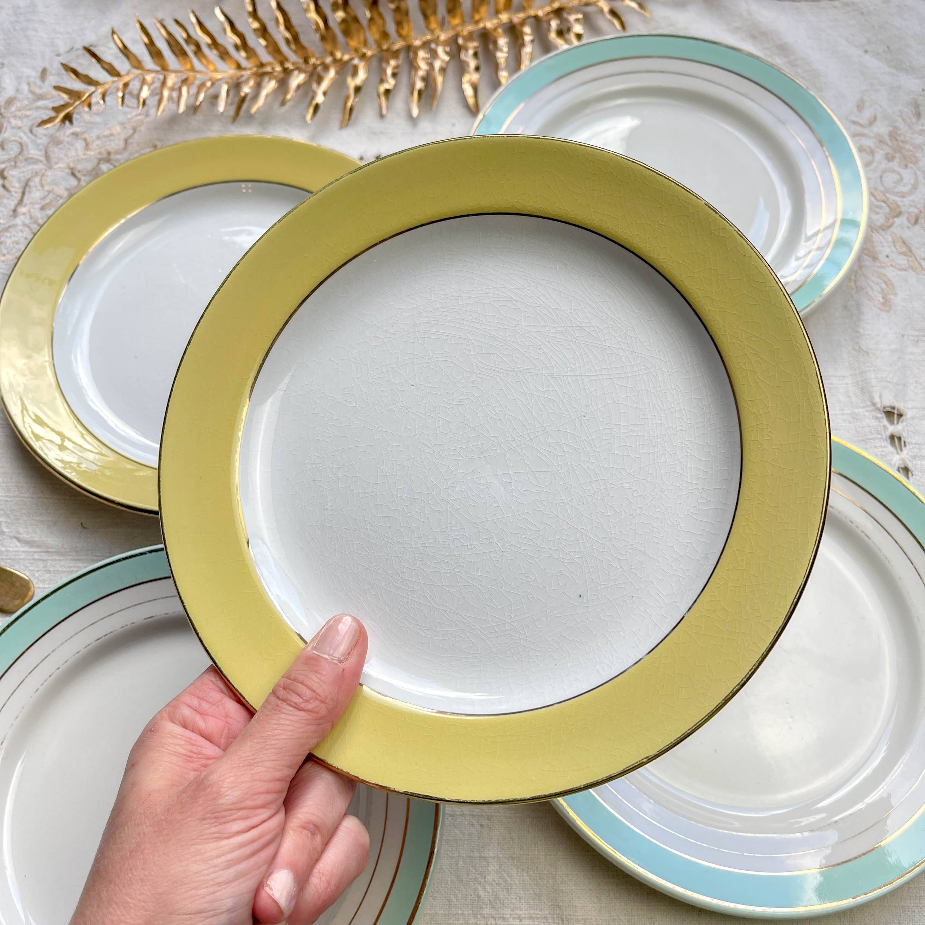 5 Small vintage mismatched yellow and green plates 1950