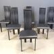 Set of 6 post modern black leather dining chairs, 1980s