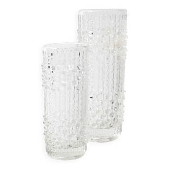 Set of 2 Vintage CandleWax Pressed Glass Vases / František Pečený / 1972