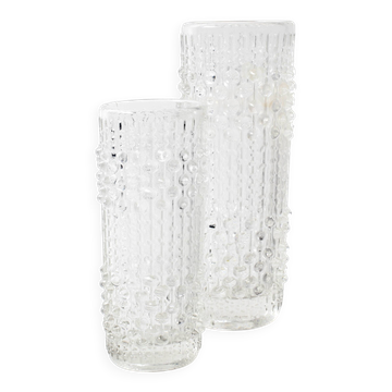 Set of 2 Vintage CandleWax Pressed Glass Vases / František Pečený / 1972