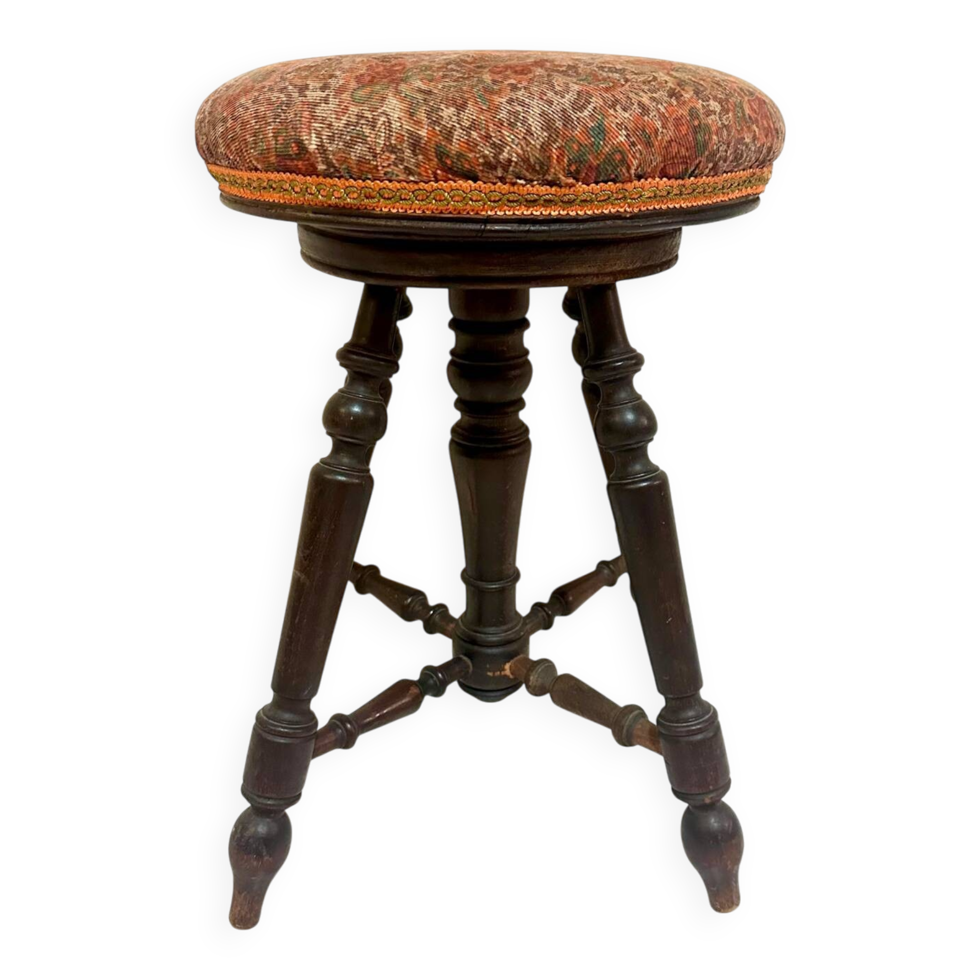 Antique adjustable piano stool in turned wood