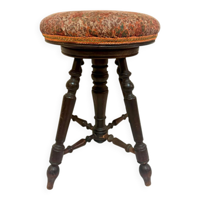 Tabouret de piano ancien réglable en bois tourné