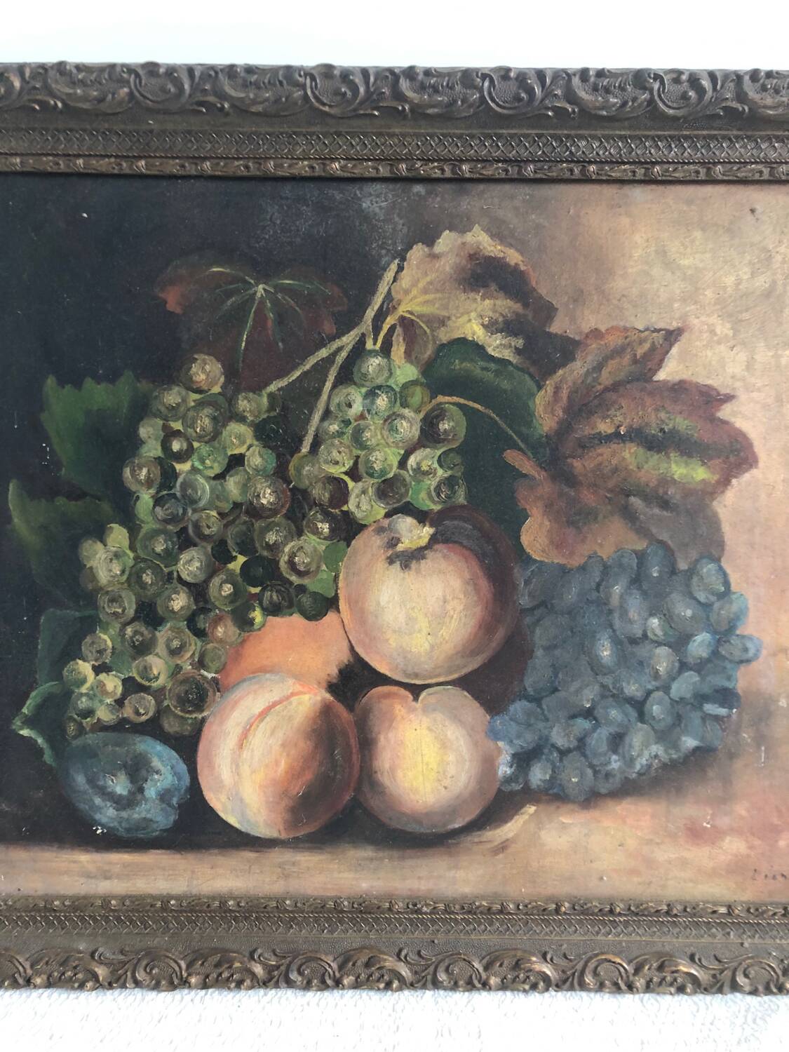Old still life oil painting with grapes signed